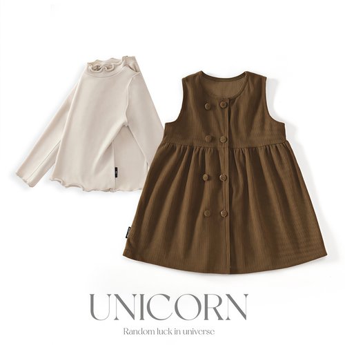 UNICORN女童25秋季新款灯芯绒背心裙女宝韩版森系甜美公主裙套装