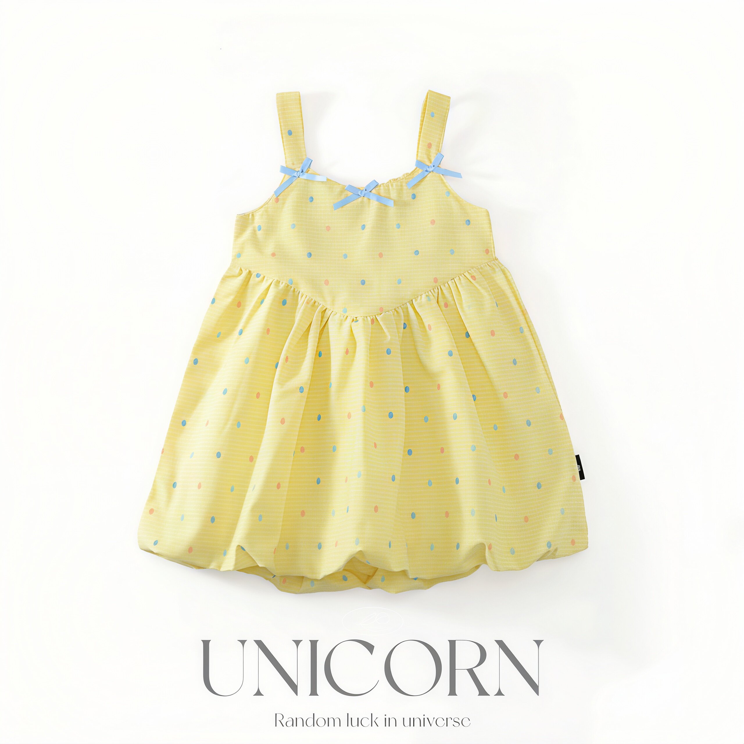 UNICORN女童26夏新款黄色彩点吊带花苞裙女宝显白连衣裙童装裙子
