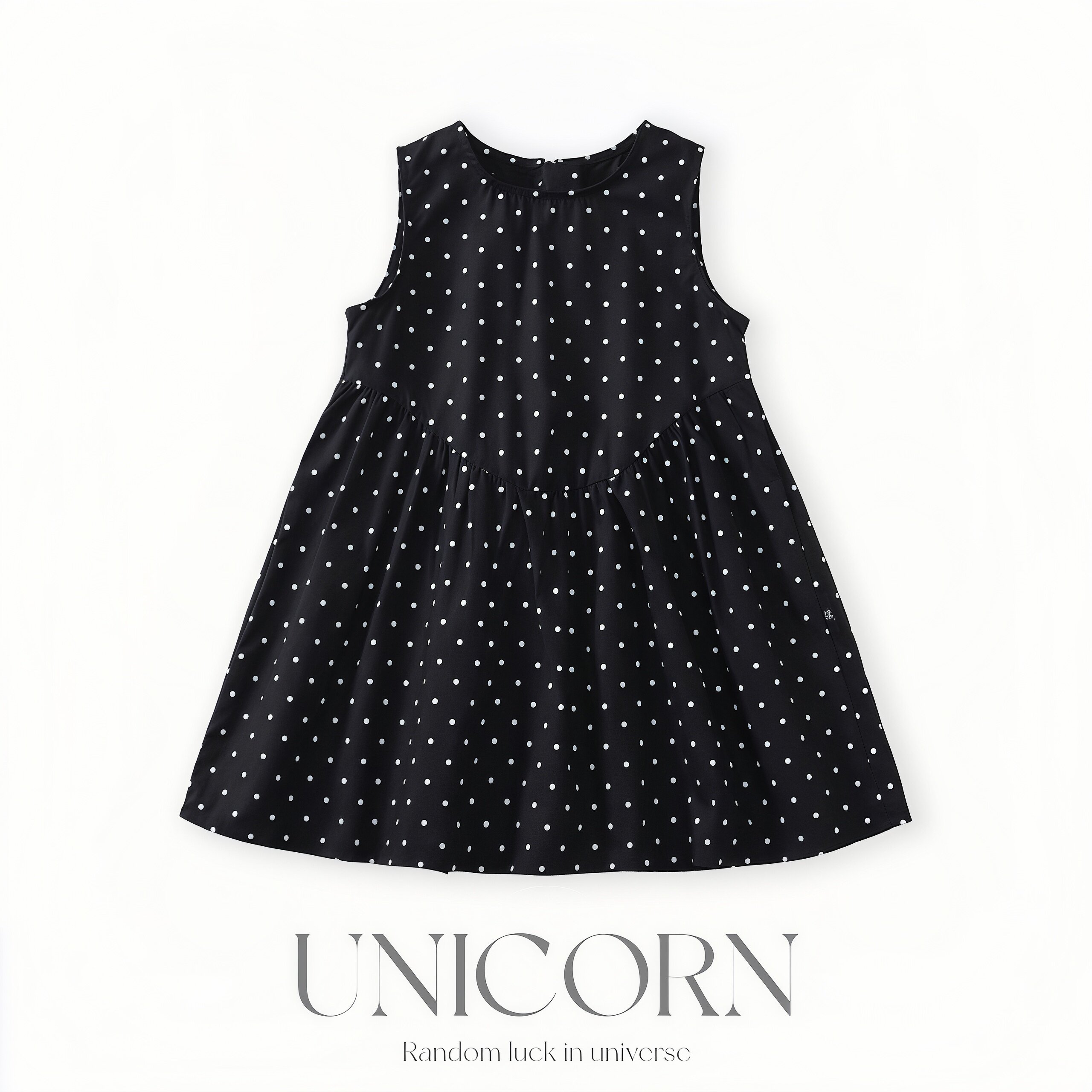 UNICORN女童26夏新款韩版波点黑色无袖背心裙女宝甜美童装连衣裙
