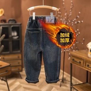 冬季新款加绒加厚一绒男童牛仔裤儿童裤子男款潮牌男童裤子7968