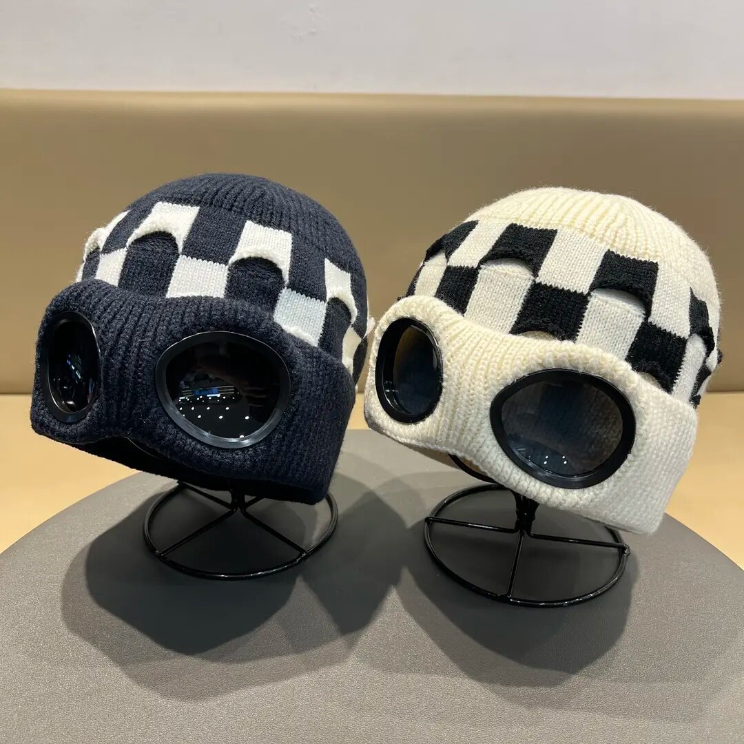 儿童帽子秋冬季保暖加厚针织套头帽男女宝宝带眼镜飞行滑雪毛线帽