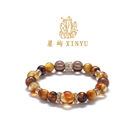 星屿XINYU 金霸大综合手串黄塔晶黄虎眼金虎眼茶晶天然水晶手链