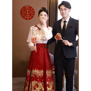 答谢宴订面 婚服敬酒服结婚云天新娘便装 速发新中式 当肩马婚裙套装