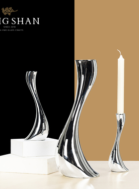 速发轻面银色S型金属烛台高档摆件客厅茶办几公室桌奢家居软装饰