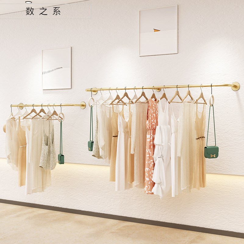 速发服装店挂壁架上墙示挂侧挂简约创意装童装店货架金色展衣架