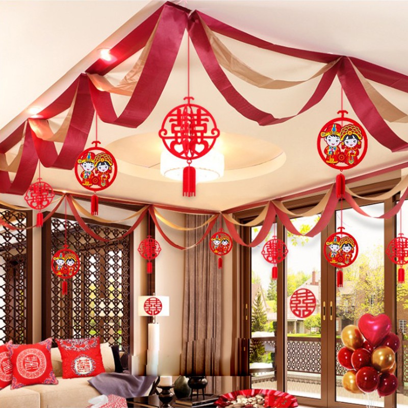 速发2婚21波浪旗婚房布置套装0庆用品婚7客厅装饰2.礼米喜字拉花