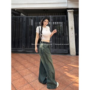 速发黑泽玄七牛仔裤2阔24春季新款版腰宽松窄高0腿直筒裤