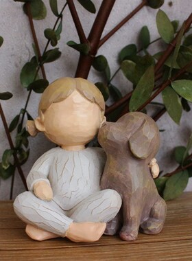 速发脂和孩款狗雕像树新家居摆件创意桌面树脂摆纪念礼物