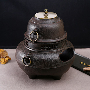 铁壶煮茶炉J室内日本火鉢风釜功夫茶具 煮茶器鬼面风炉铸铁炉炭火