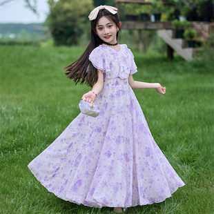 女童夏季雪纺连衣裙2026新款儿童夏装裙子中大童碎花公主风长裙夏