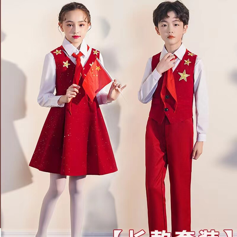 儿童合唱服红歌诗朗诵比赛演出服男女童礼服中小学生连衣裙表演服图片