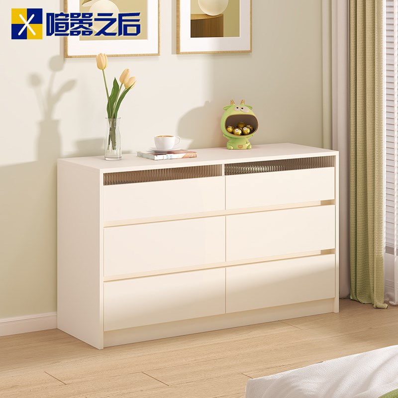 奶油风电视柜梳妆台斗柜一体储物柜卧室可伸缩旋转书桌床尾柜8H17