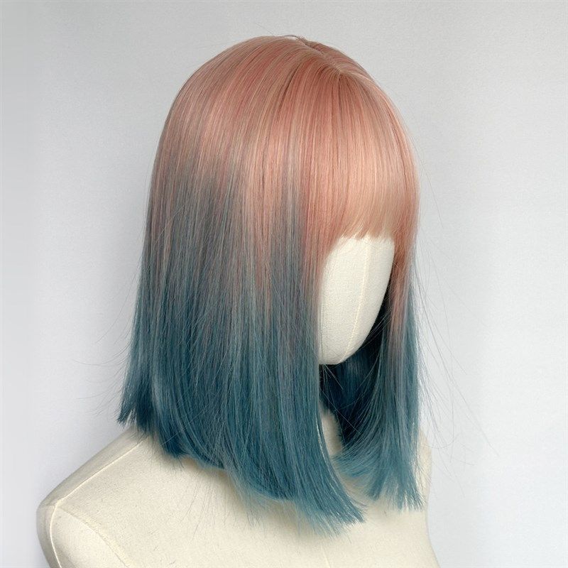 粉蓝色渐变假发全头套女一刀切亚文化lolita彩色y2k中长锁骨直发,美发护发/假发,日常整顶假发,淘宝优惠券,粉丝福利购,淘宝优惠卷