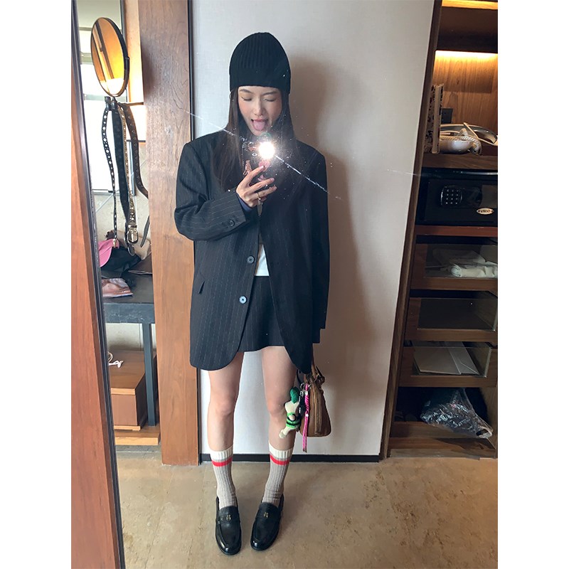 落落狷介 一整套入秋穿搭条纹两件套2024秋季西装套装女西服+裙裤
