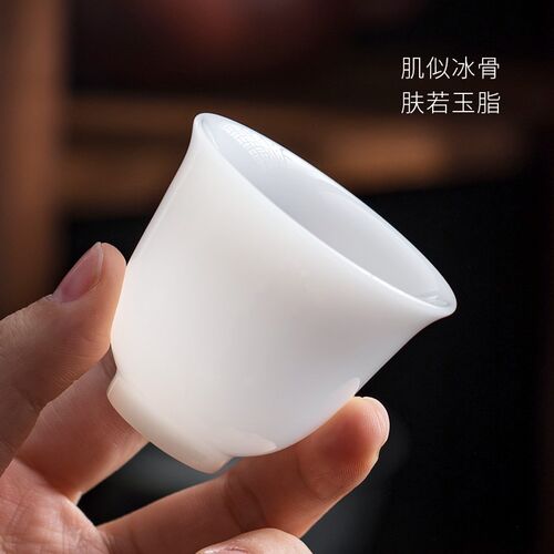 妙莲天香德化冰种玉陶瓷中式纯白品茗杯喝茶功夫茶杯客杯单杯茶具