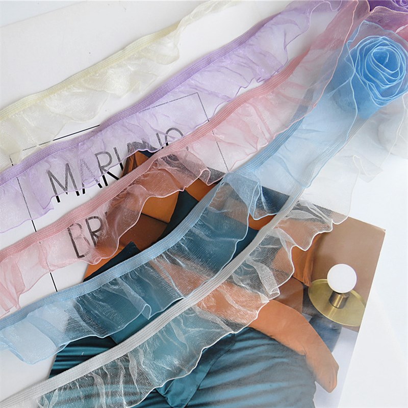 雪纱木耳花边彩色弹力松紧带网纱裙服装领口配饰DIY夏季美背彩带