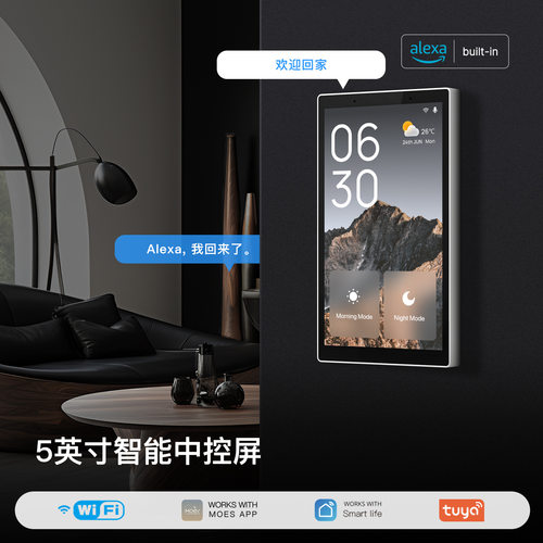 Wifi涂鸦智能家居中控屏内置alexaZigBee网关5英寸美规中控面板