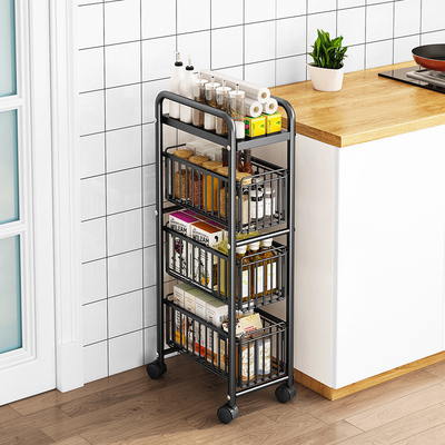 抽屉式厨房置物架落地多层多功能架子可抽拉夹缝收纳架带轮缝隙架