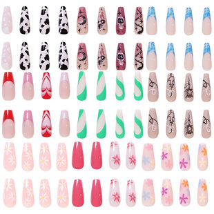 And Nai Coffin False Plaque White Black Nail Fake Long Extra