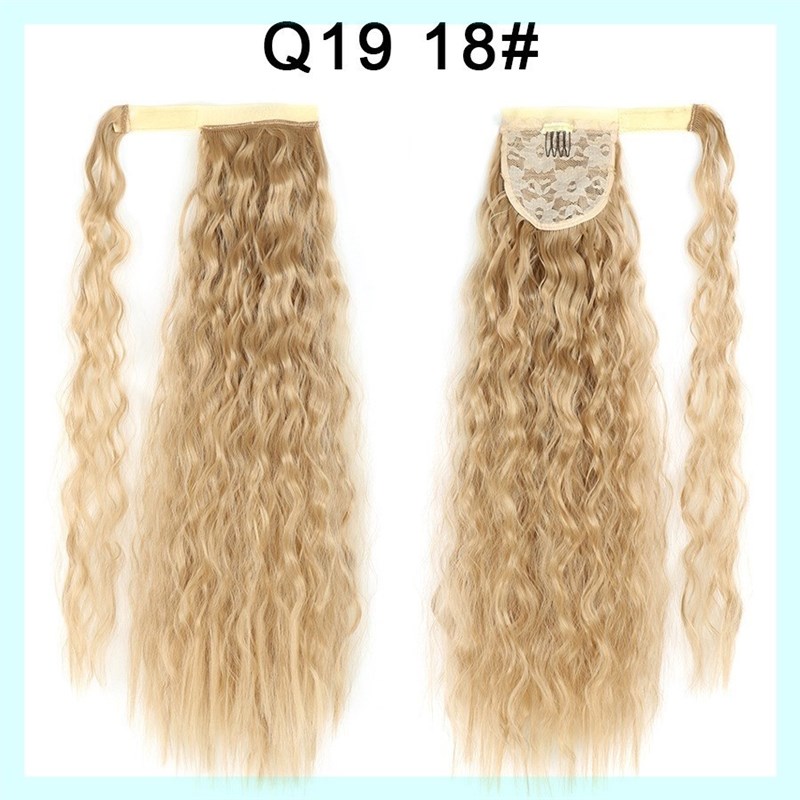 假发隐形魔术贴蓬松玉米烫须马尾辫子哑光化纤材质带钢叉马尾假发