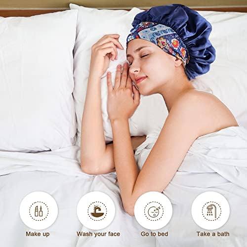 TCOTBE 3 Pcs Soft Satin Hair Bonnets with Wide Elastic Band