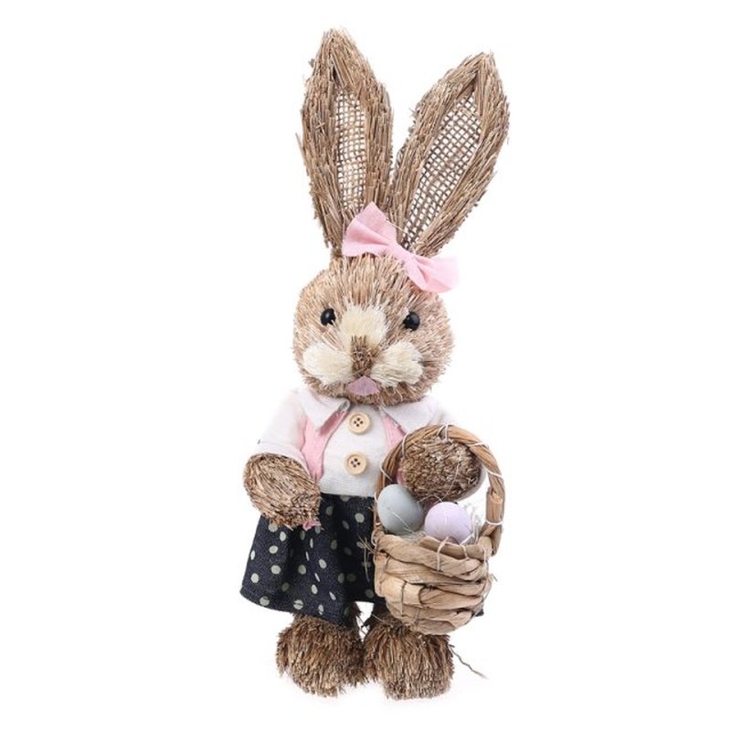 14 Artificial Straw Bunny Standing Rabbit with Carrot Home