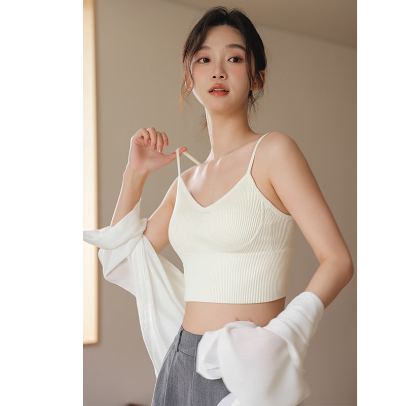 好货v领美背小吊带背心女夏带胸垫短款运动内搭白色内衣打底抹胸