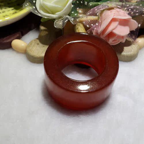 极速天然冰种玻璃种翡翠红翡色巴西玉髓 酒红色 扳指 戒指 戒指