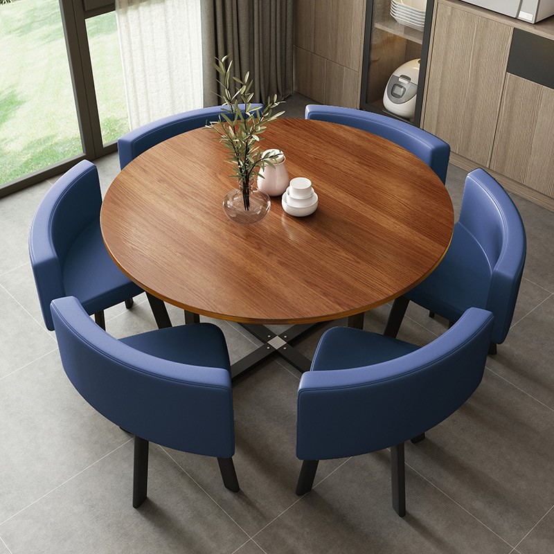 小型会议桌简约现代白色圆形洽谈接待桌椅组合北欧家用简易餐桌