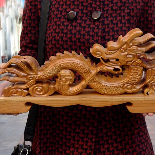好货肥城纯桃木神龙剑托剑架手工风水摆饰中式工艺礼品摆饰木雕饰