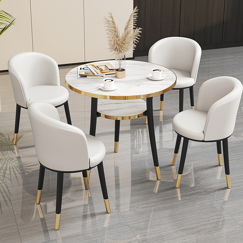 北欧轻奢洽谈桌椅组合小圆桌阳台休闲双层桌子样品屋展示中心商务