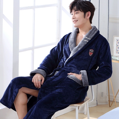 极速Men Casual Kimono Bathrobe Autumn Winter Flannel Long Ro
