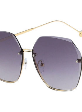 2022年新款无框切边圆形太阳眼镜潮气质太阳眼镜女大脸显瘦眼镜抗