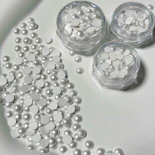 米白平底半圆珍珠吧唧痛包装饰物DIY扎包材料滴胶卡砖配件美甲贴