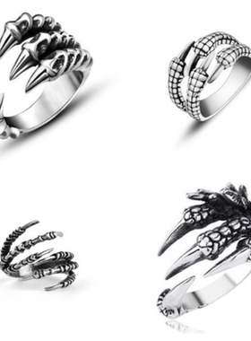网红男士霸气开口戒指鹰龙爪戒指万圣节骷髅头戒指摇滚饰品