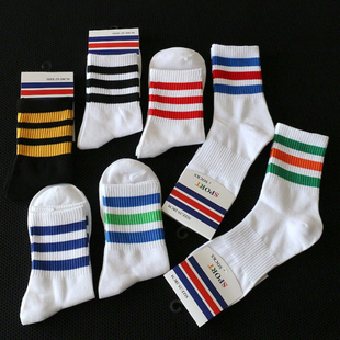时尚 男袜中筒3杠条纹潮袜休闲运动学院风街头日常春夏秋薄款