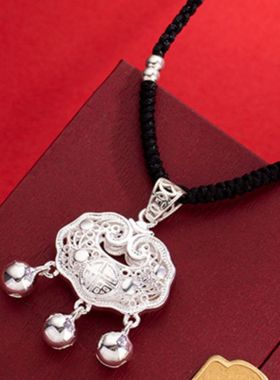 平安长命锁项链女锁骨链小众手工编织