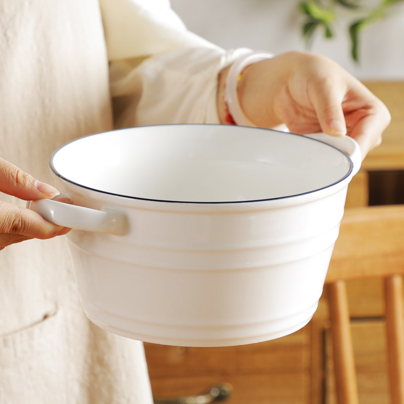 10英寸陶瓷双耳汤锅家用创意加厚耐高温加大汤碗北欧风简约汤面碗