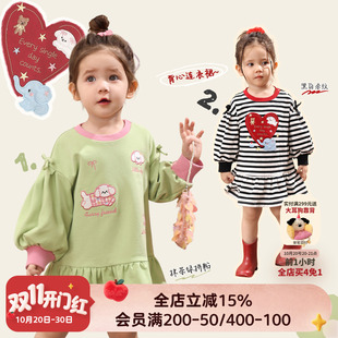 小o爸女婴童 女宝宝卫衣裙2026春新款婴儿洋气圆领中长款长袖上衣