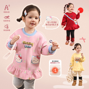 小o爸女婴童 女宝宝中长款卫衣加绒2025冬季新款婴儿卡通洋气上衣