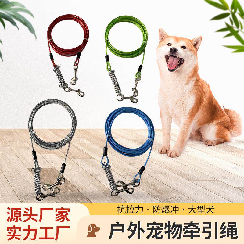 跨境钢丝狗绳狗桩栓狗绳子狗链固定牵引绳狗狗大型犬缓冲伸缩