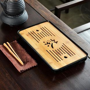4Y密胺简约家用实用茶盘茶托迷你小型沥水实木茶台竹制木制茶具