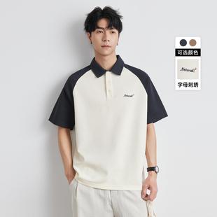 撞色短袖 2025新款 品牌时尚 t恤男夏季 上衣 设计感复古插肩袖 POLO衫