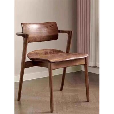 北美黑胡桃木川上椅白蜡木全实木餐椅靠背椅子家用休闲原木扶手椅