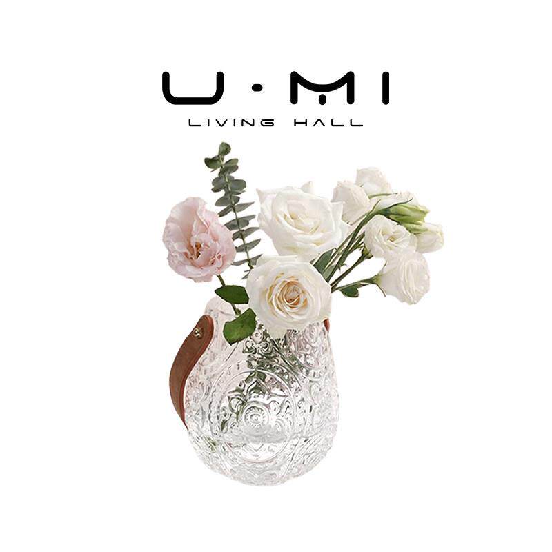 U Mi LIVING· 提篮 |欧式浮雕皮革手提创意玻璃花瓶水培客厅插花