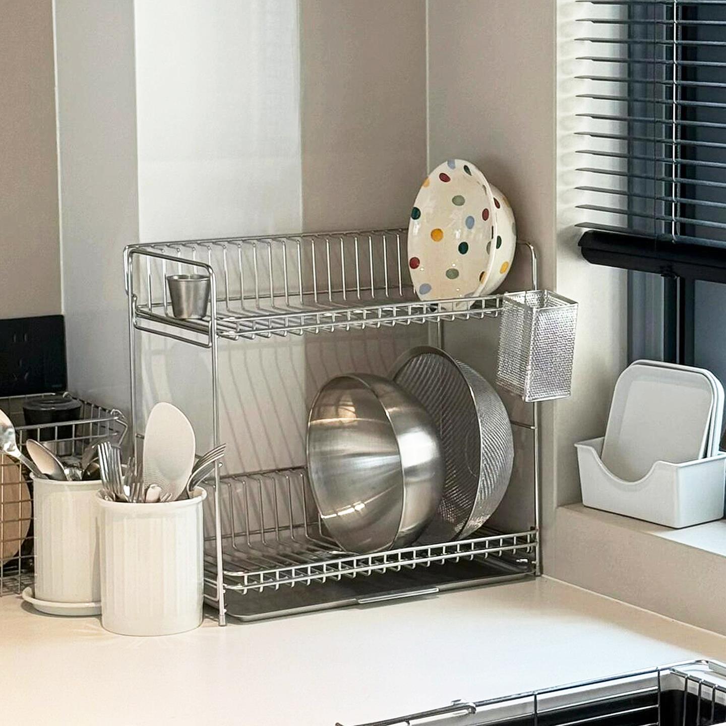 不锈钢碗碟收纳层架沥水架碗盘架碗筷餐具收纳盒双层厨房台面置物