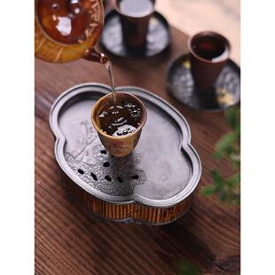 中式小号湘妃竹覆古锡壶承家用储水干泡盘小茶盘干炮台茶台托盘