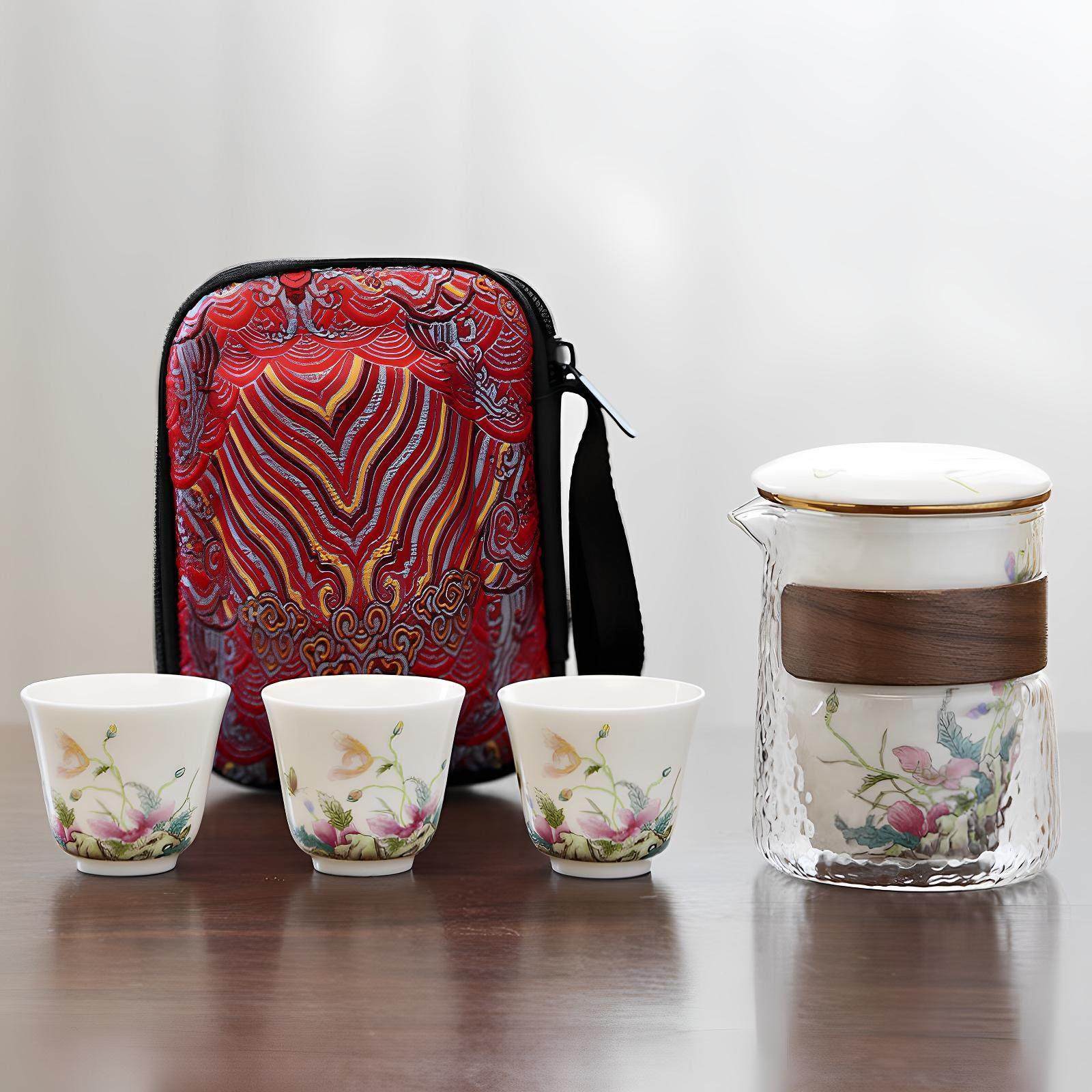 高端可携式旅行茶具套组2025新款快客杯户外露营收纳包一壶三杯,餐饮具,旅行茶具,淘宝优惠券,粉丝福利购,淘宝优惠卷