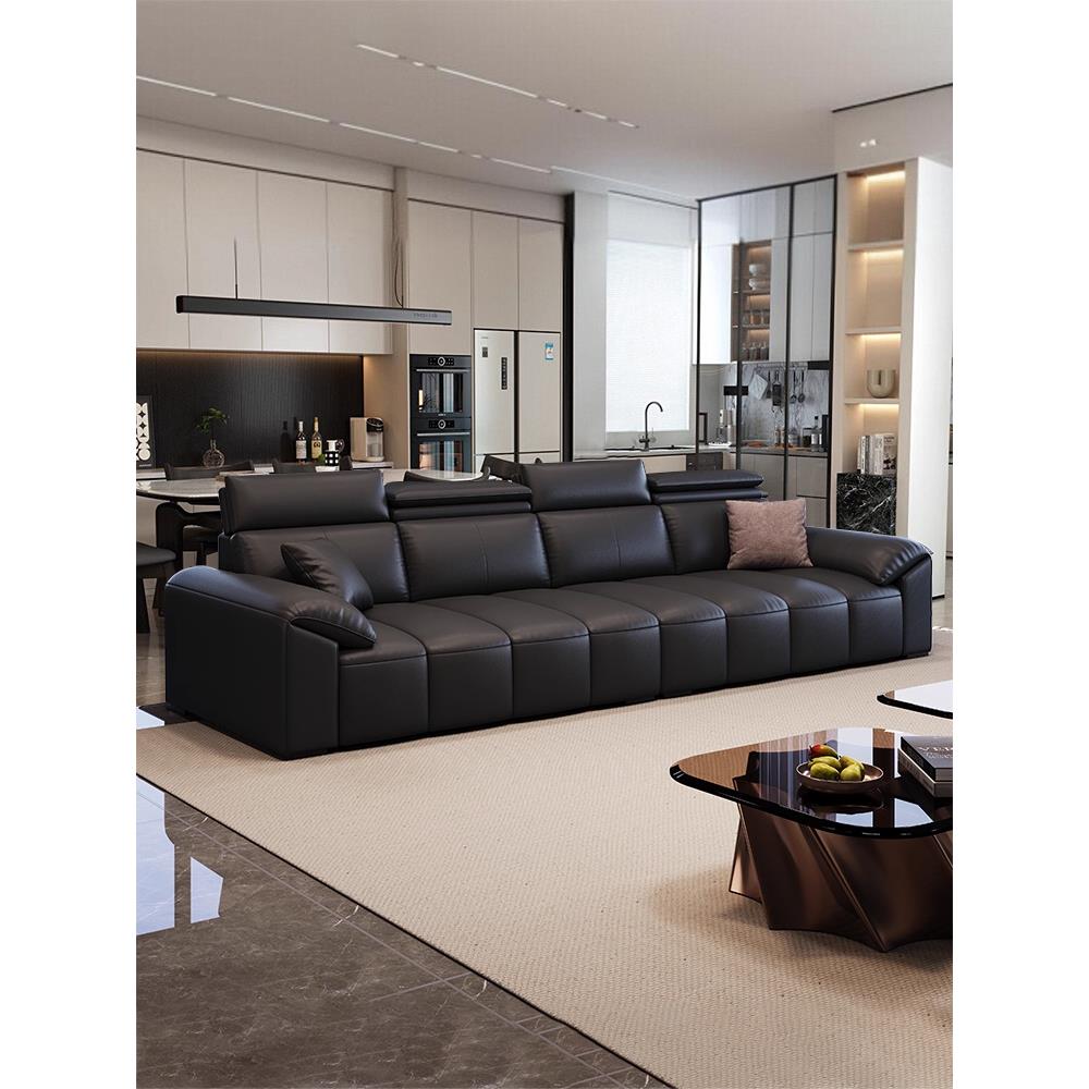 意式轻奢真皮沙发客厅直排钢琴键沙发现代极简头层牛皮高靠背沙发