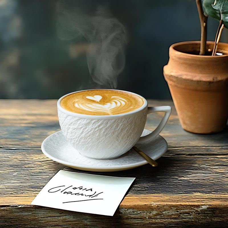 日式泽田压纹咖啡杯碟套装拿铁拉花陶瓷加厚高档精致马克杯320ml